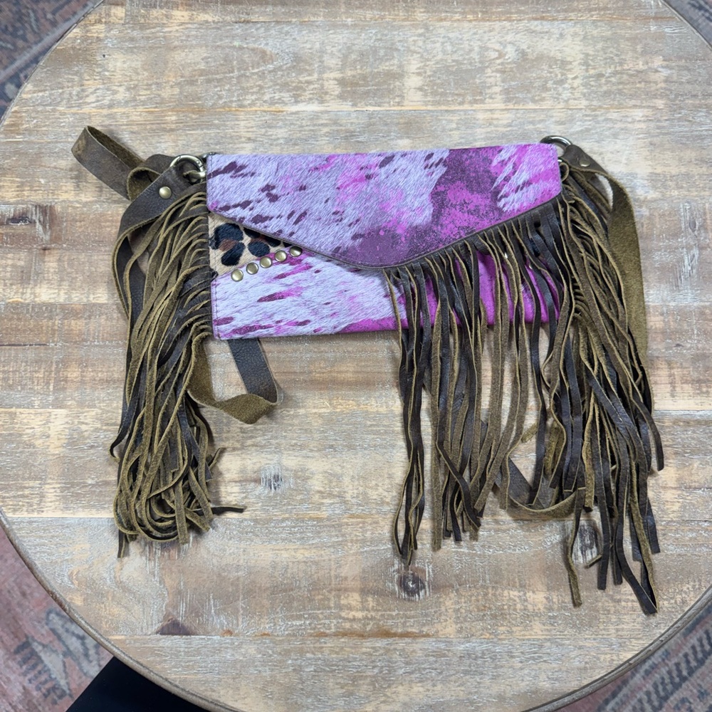 Bohemian Fringe Clutch - Purple and Brown